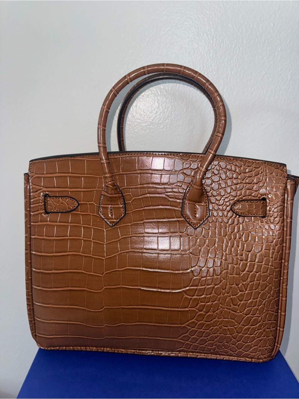 Top handle croc style satchel leather bag brown /gold hardware - Picture 4 of 7